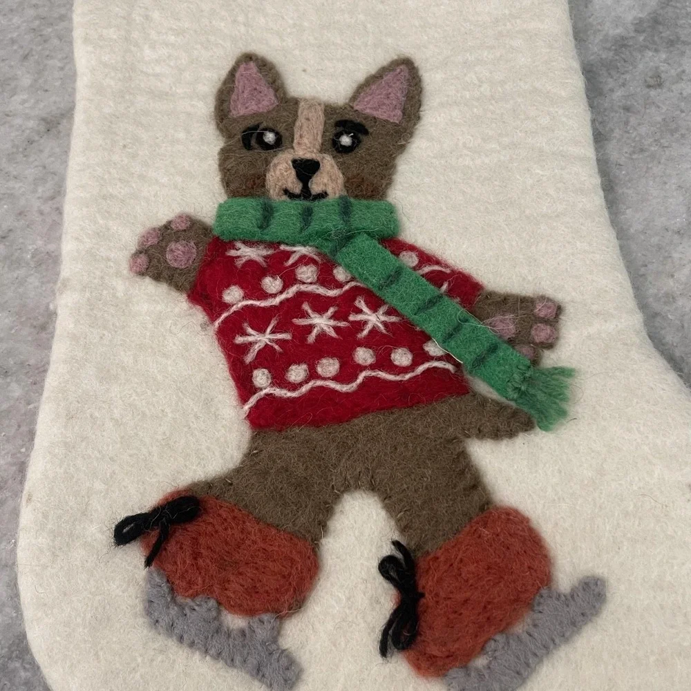 Christmas Stocking West Elm White Felt Holiday Decor Ice Skate Isla